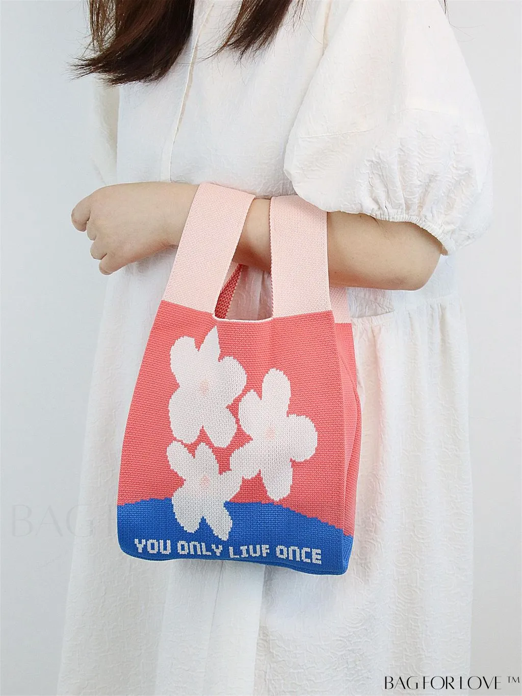 BagForLove - Compact Double Handle Crochet Bag with Delicate Floral Pattern