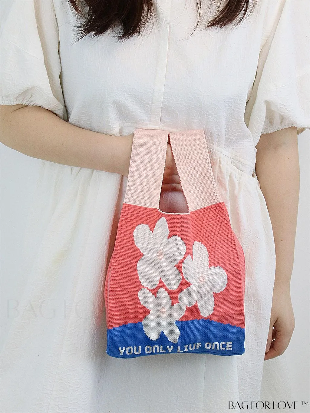 BagForLove - Compact Double Handle Crochet Bag with Delicate Floral Pattern