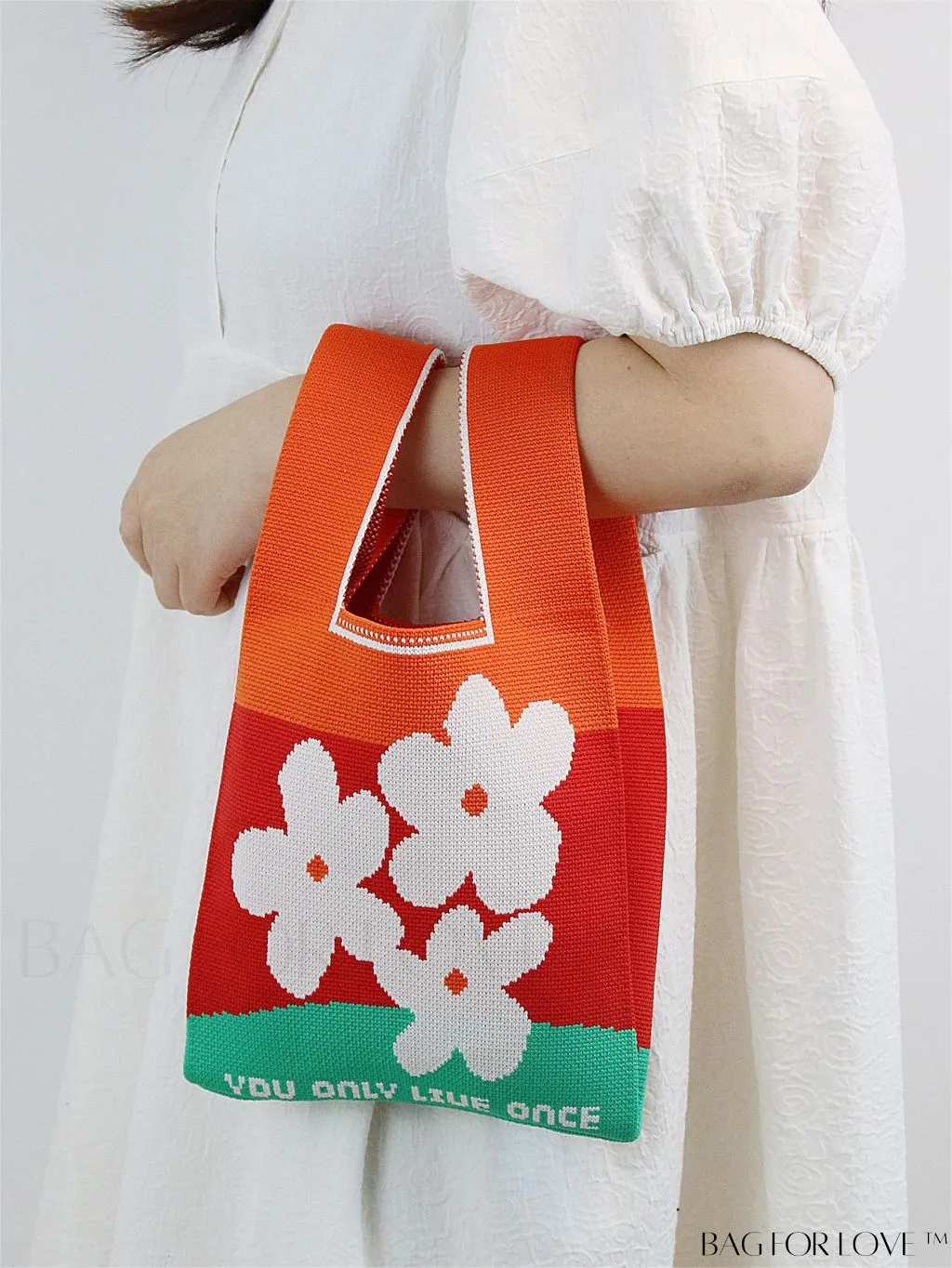 BagForLove - Compact Double Handle Crochet Bag with Delicate Floral Pattern