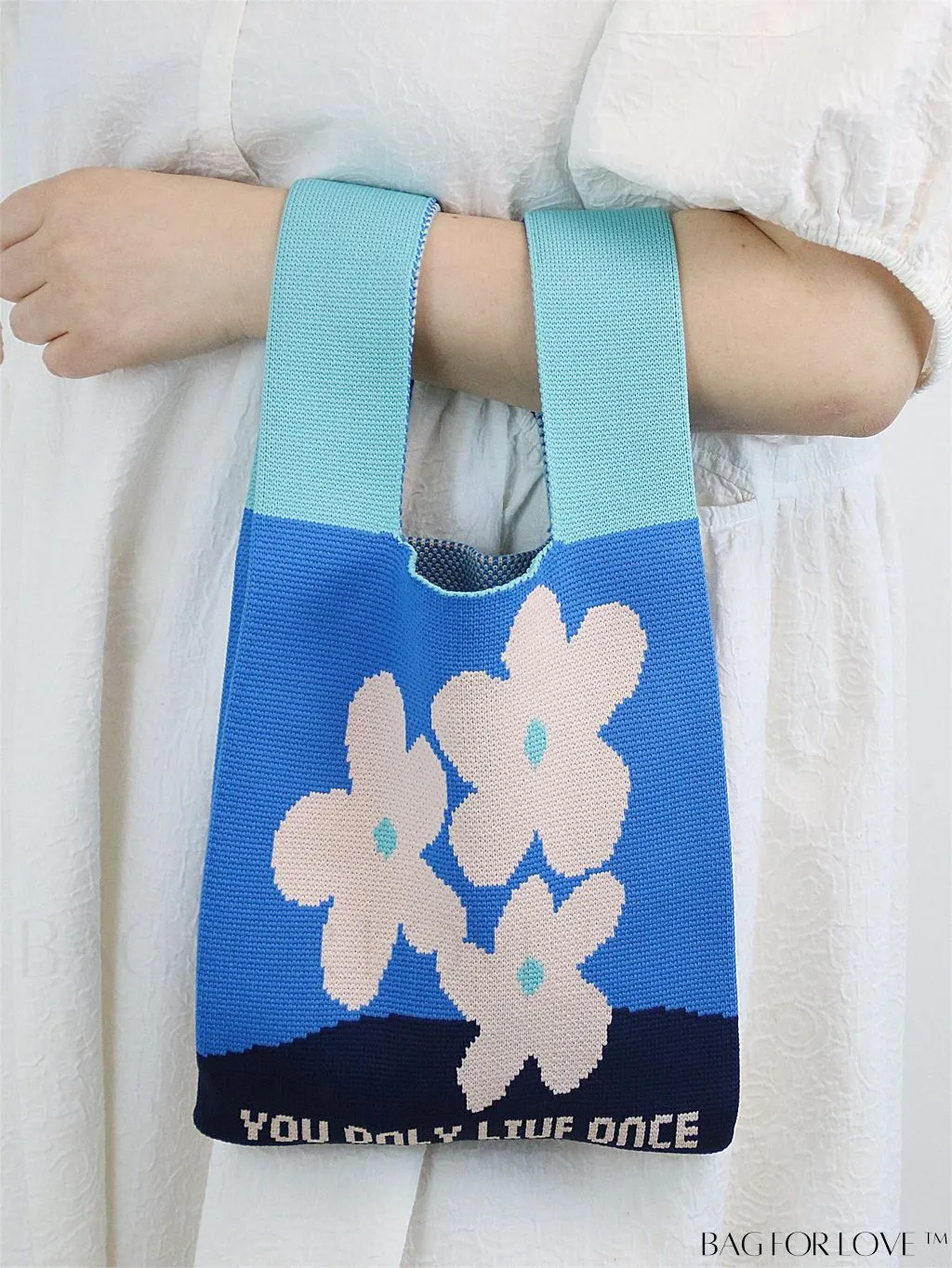 BagForLove - Compact Double Handle Crochet Bag with Delicate Floral Pattern