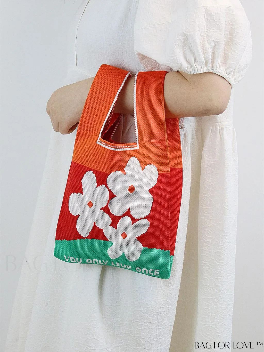 BagForLove - Compact Double Handle Crochet Bag with Delicate Floral Pattern
