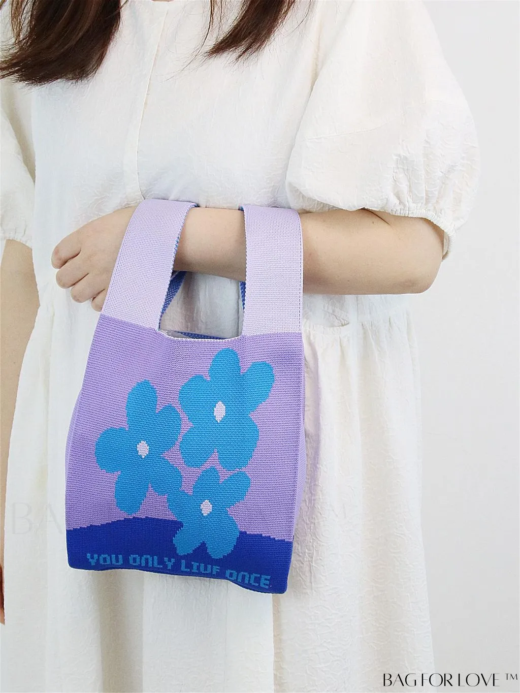 BagForLove - Compact Double Handle Crochet Bag with Delicate Floral Pattern