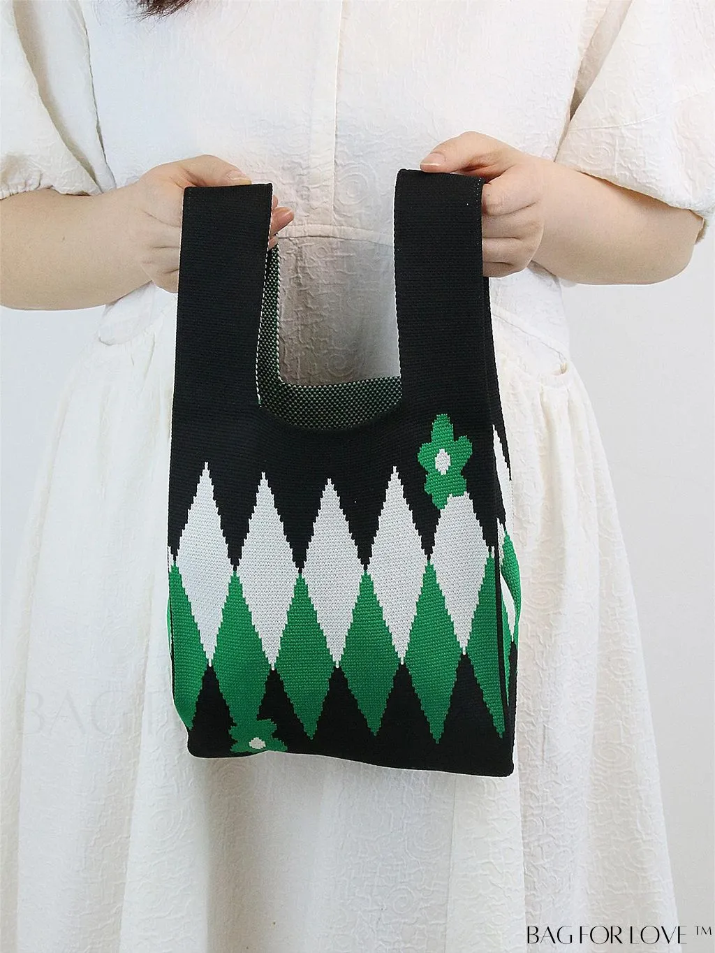 BagForLove - Compact Double Handle Crochet Bag with Delicate Floral Pattern