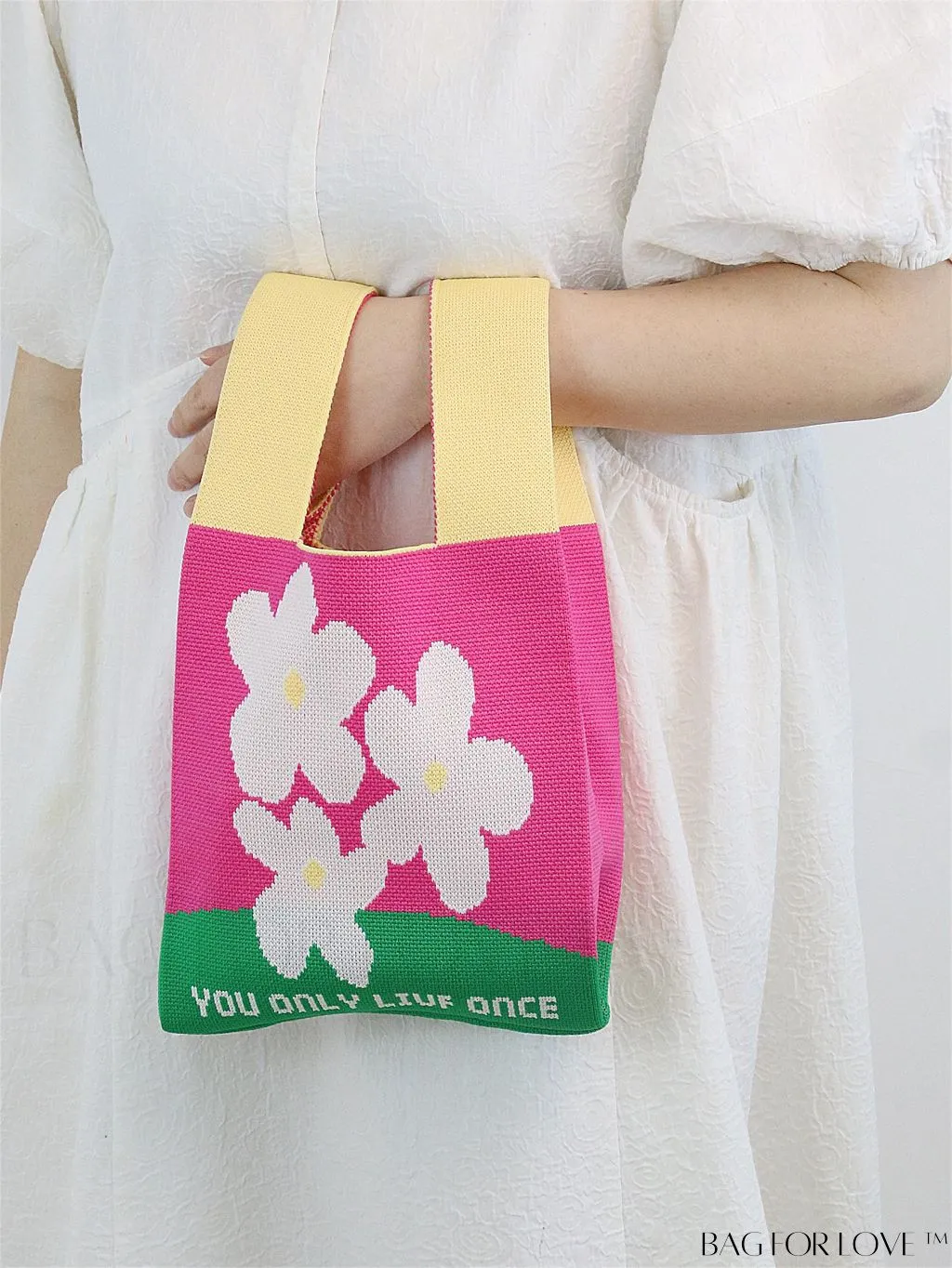 BagForLove - Compact Double Handle Crochet Bag with Delicate Floral Pattern