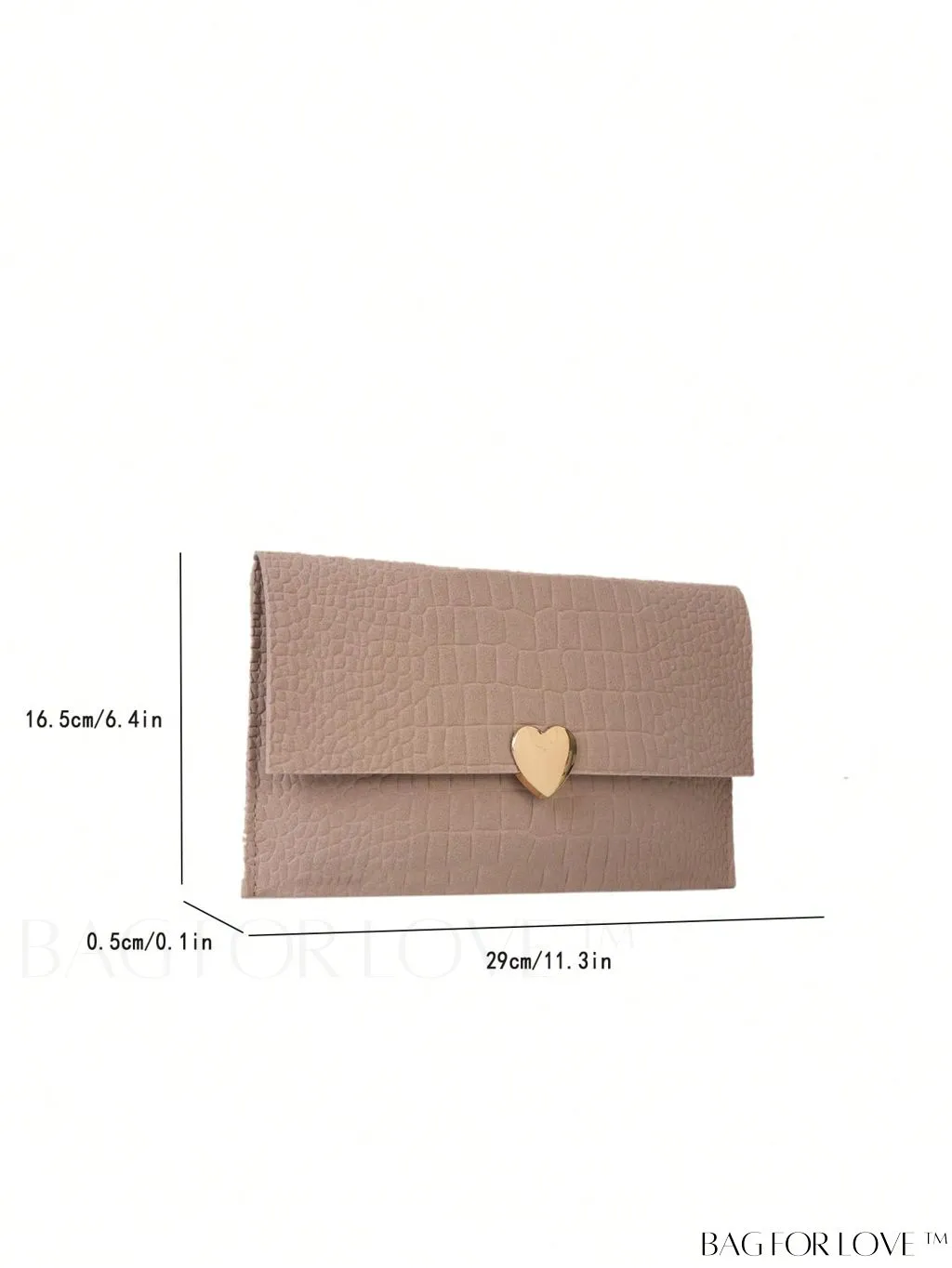 BagForLove - Crocodile Embossed Envelope Bag with Stylish Metal Heart Accent