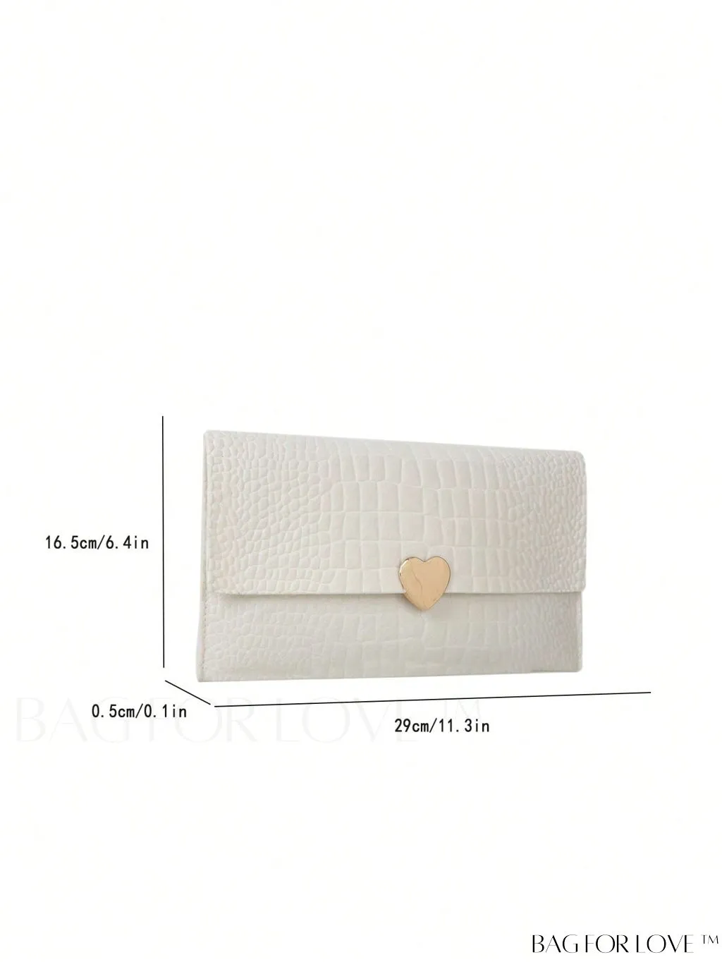 BagForLove - Crocodile Embossed Envelope Bag with Stylish Metal Heart Accent