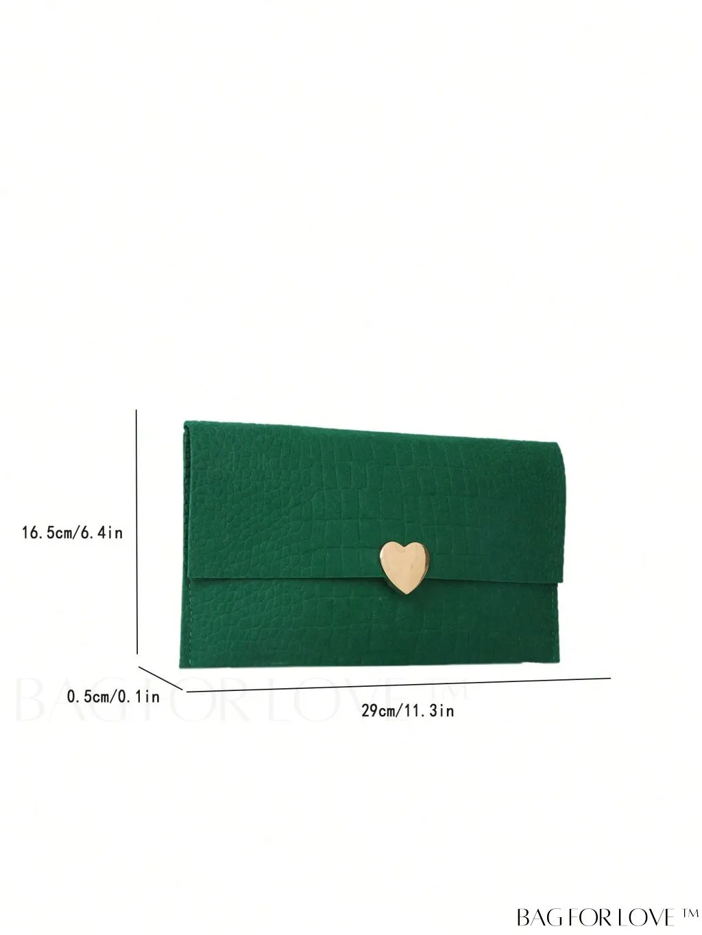 BagForLove - Crocodile Embossed Envelope Bag with Stylish Metal Heart Accent