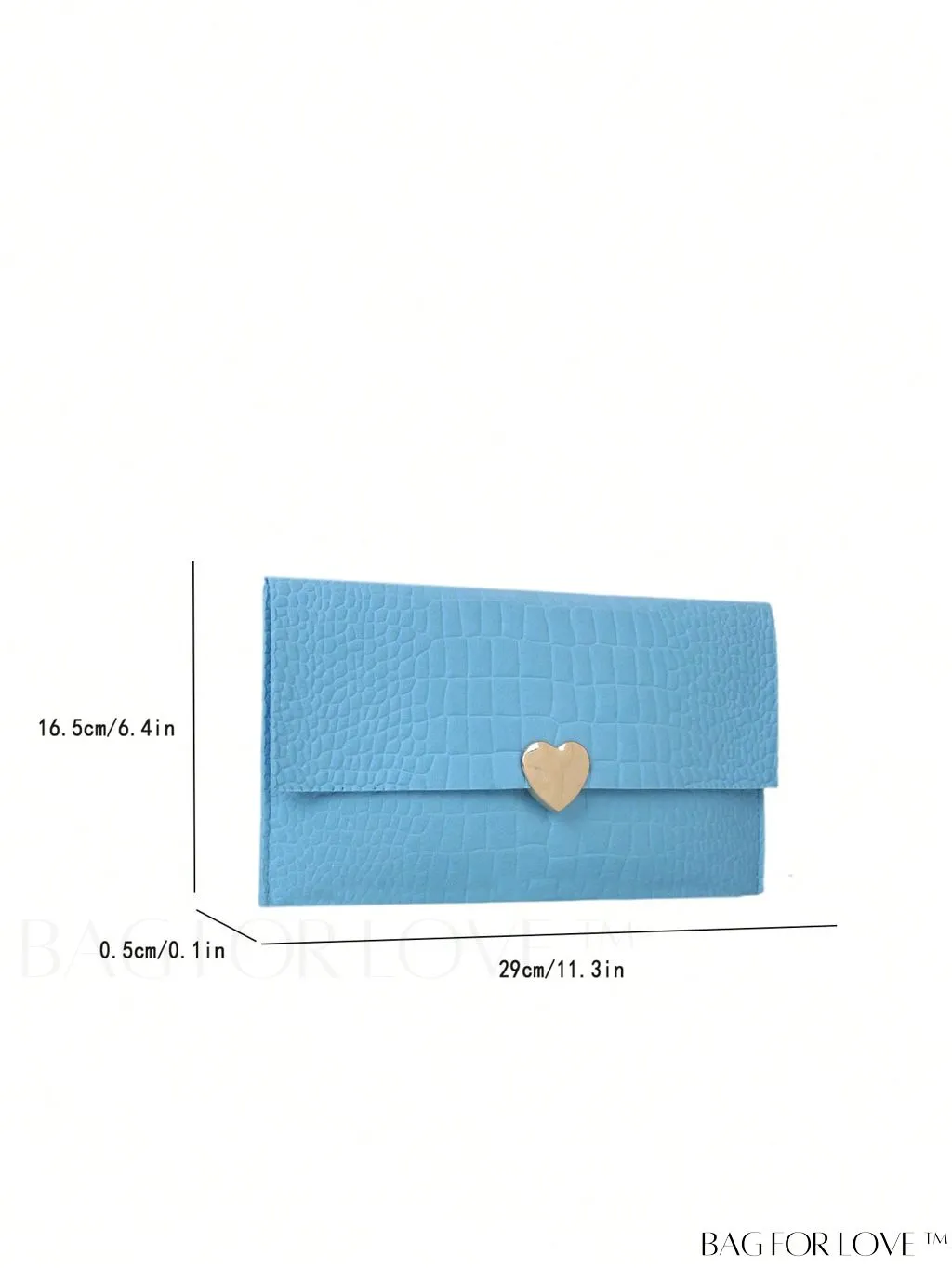 BagForLove - Crocodile-Embossed Medium Envelope Bag with Heart Flap Decoration