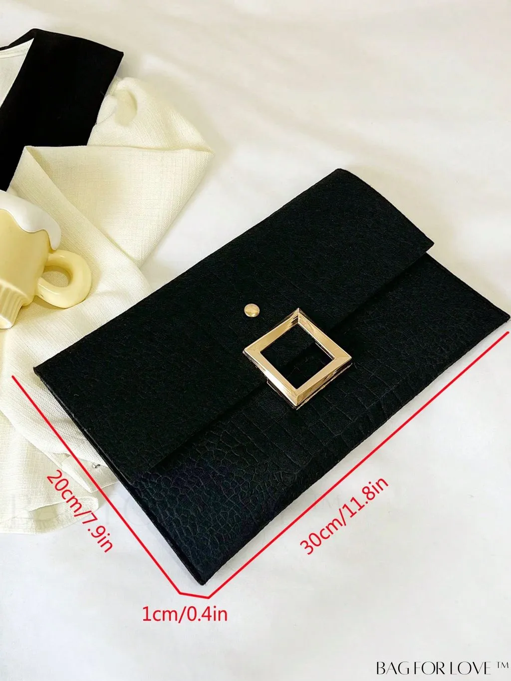 BagForLove - Crocodile-Embossed Metal Envelope Bag in Black: Elegant and Stylish