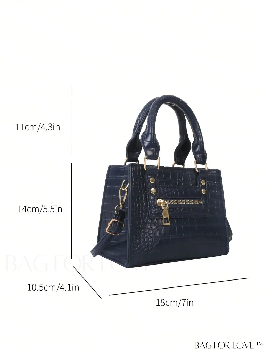 BagForLove - Crocodile Embossed Square Bag with Zipper Front Decor and Double Handle - Perfect for Everyday Use