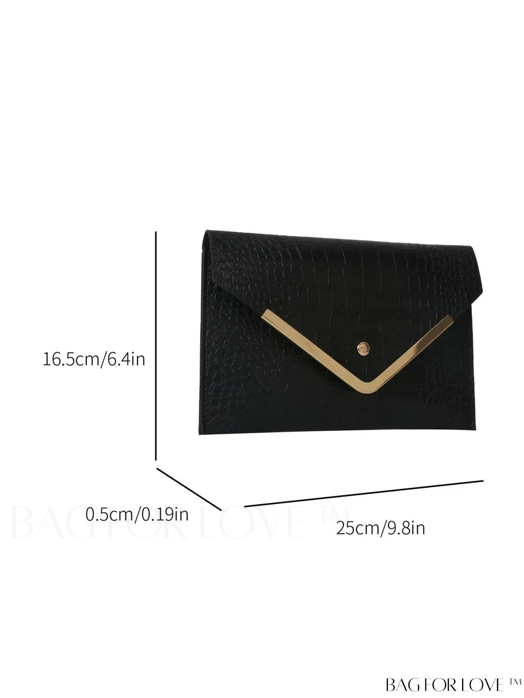 BagForLove - Elegant Crocodile Embossed Envelope Bag with Metal Decor