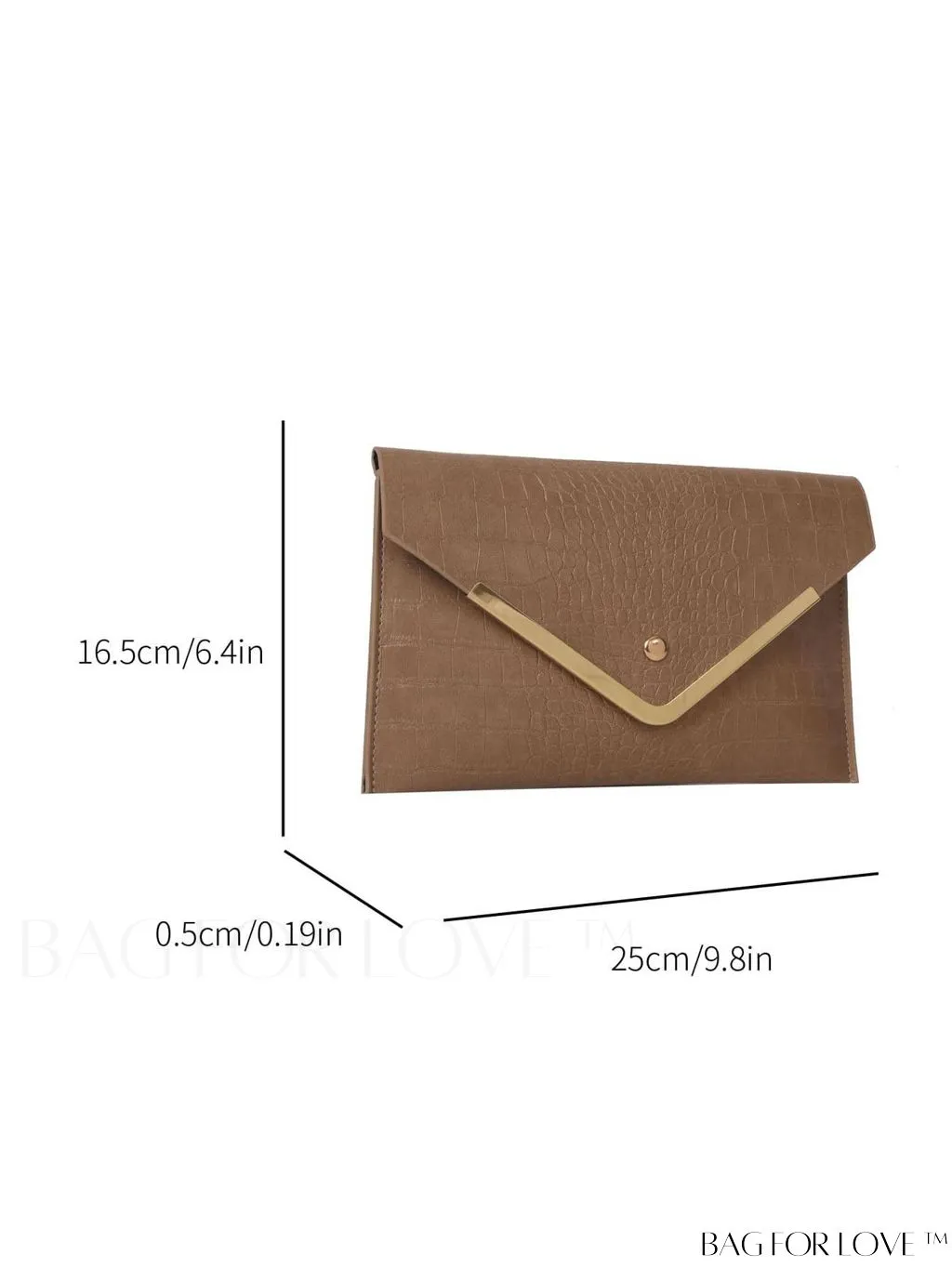 BagForLove - Elegant Crocodile Embossed Envelope Bag with Metal Decor