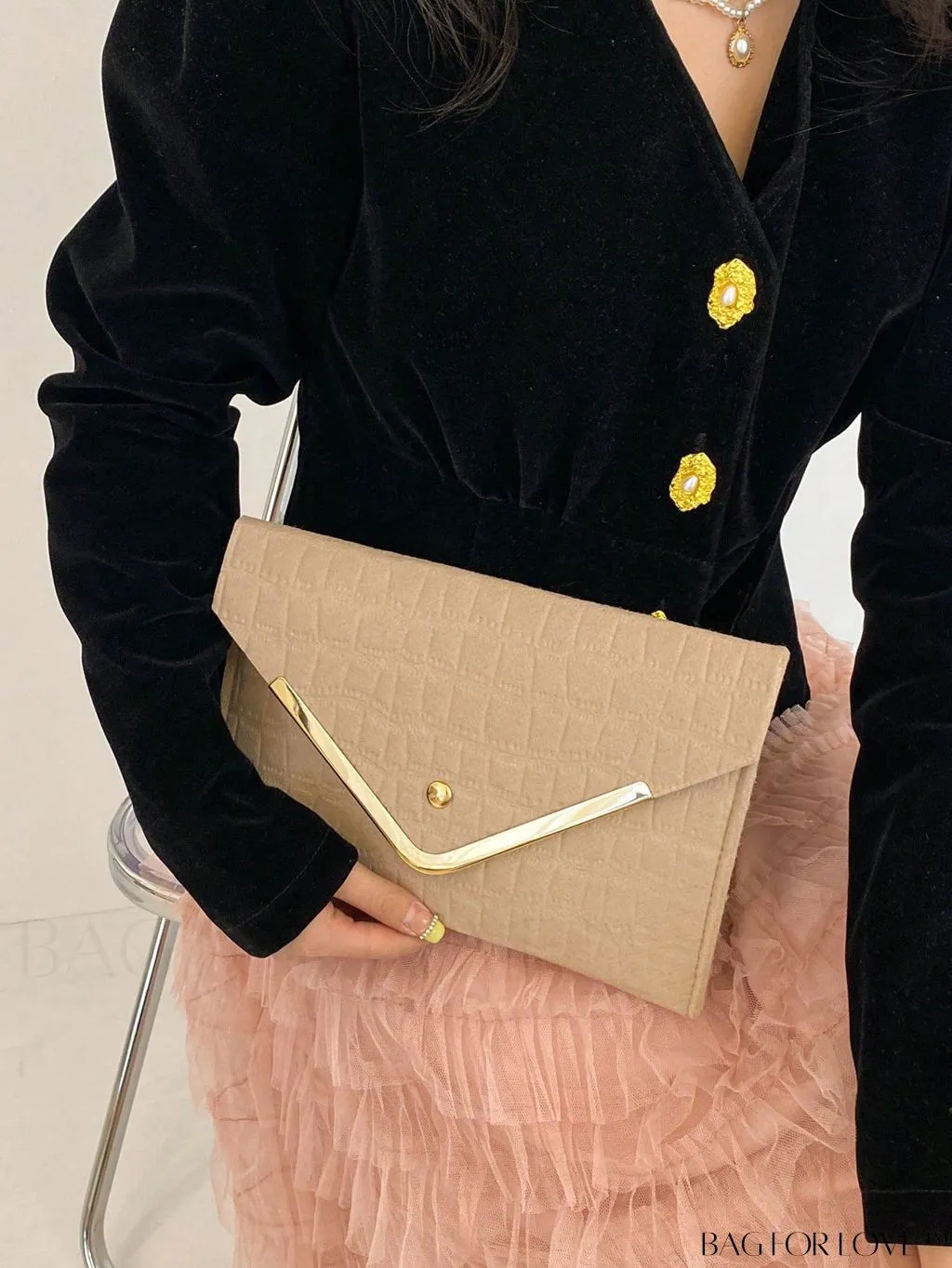 BagForLove - Embossed Crocodile Envelop Bag with Stylish Metal Accents