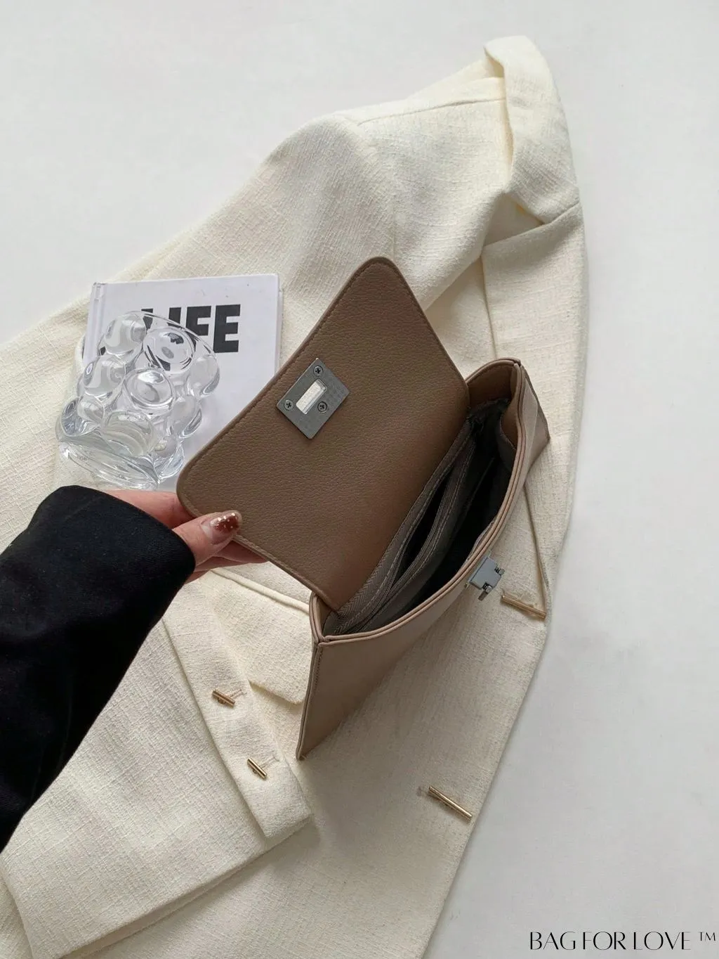 BagForLove - Litchi Embossed PU Clutch Bag with Flap Design