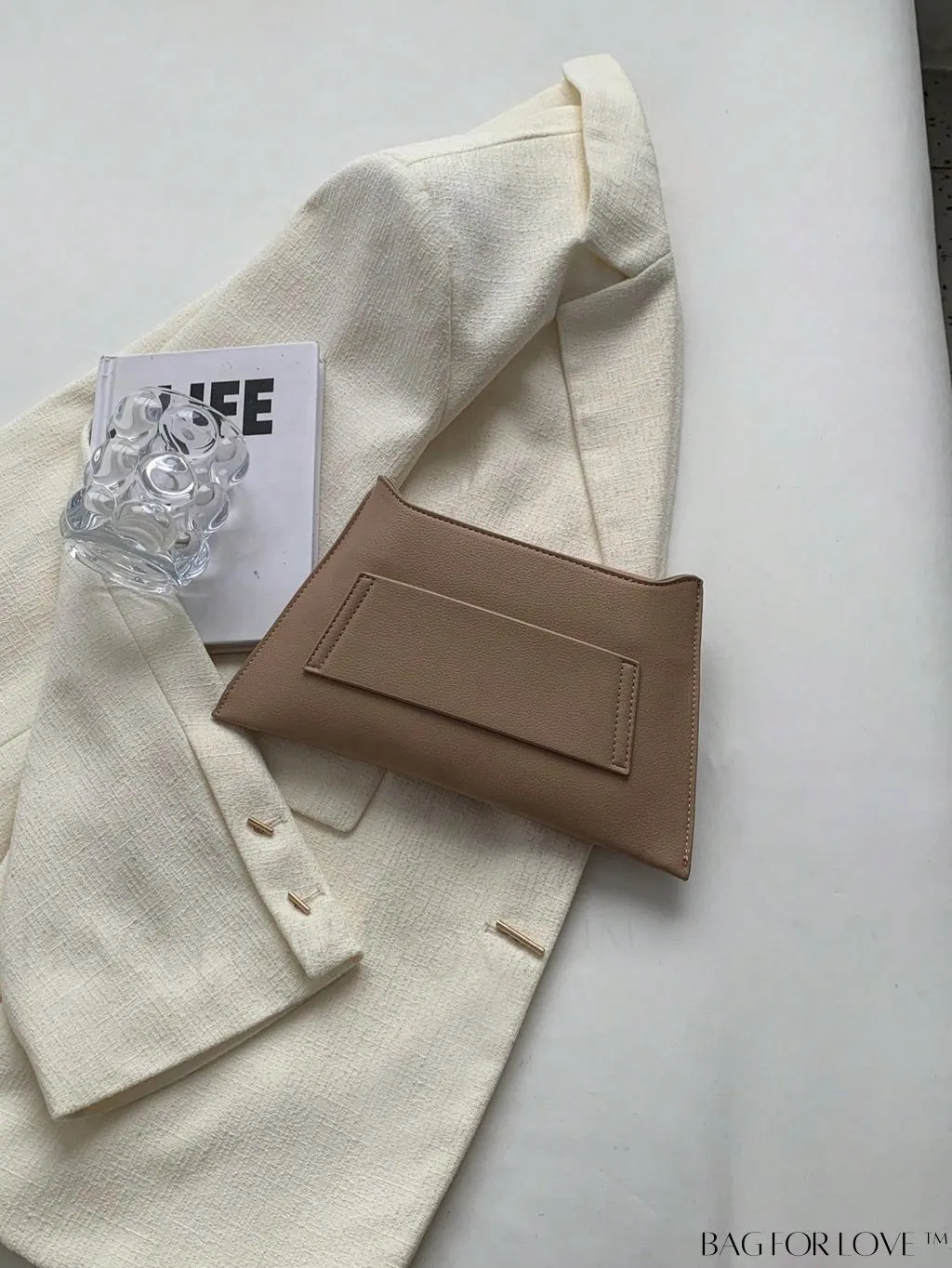 BagForLove - Litchi Embossed PU Clutch Bag with Flap Design