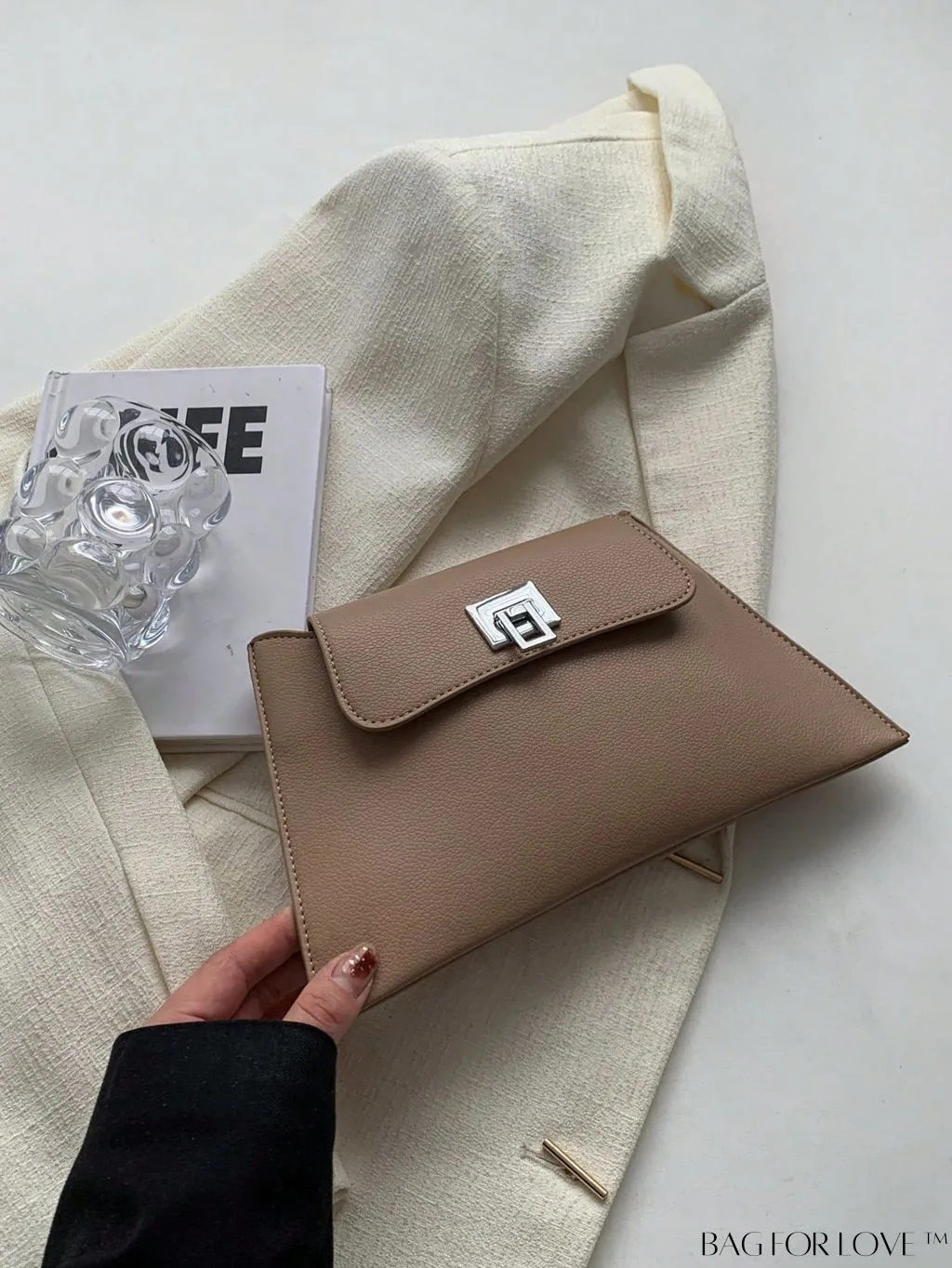 BagForLove - Litchi Embossed PU Clutch Bag with Flap Design