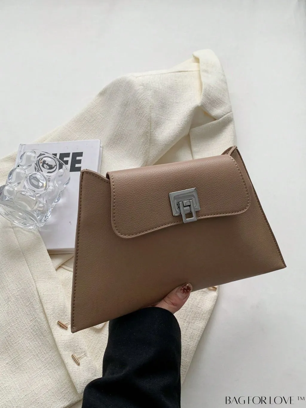 BagForLove - Litchi Embossed PU Clutch Bag with Flap Design