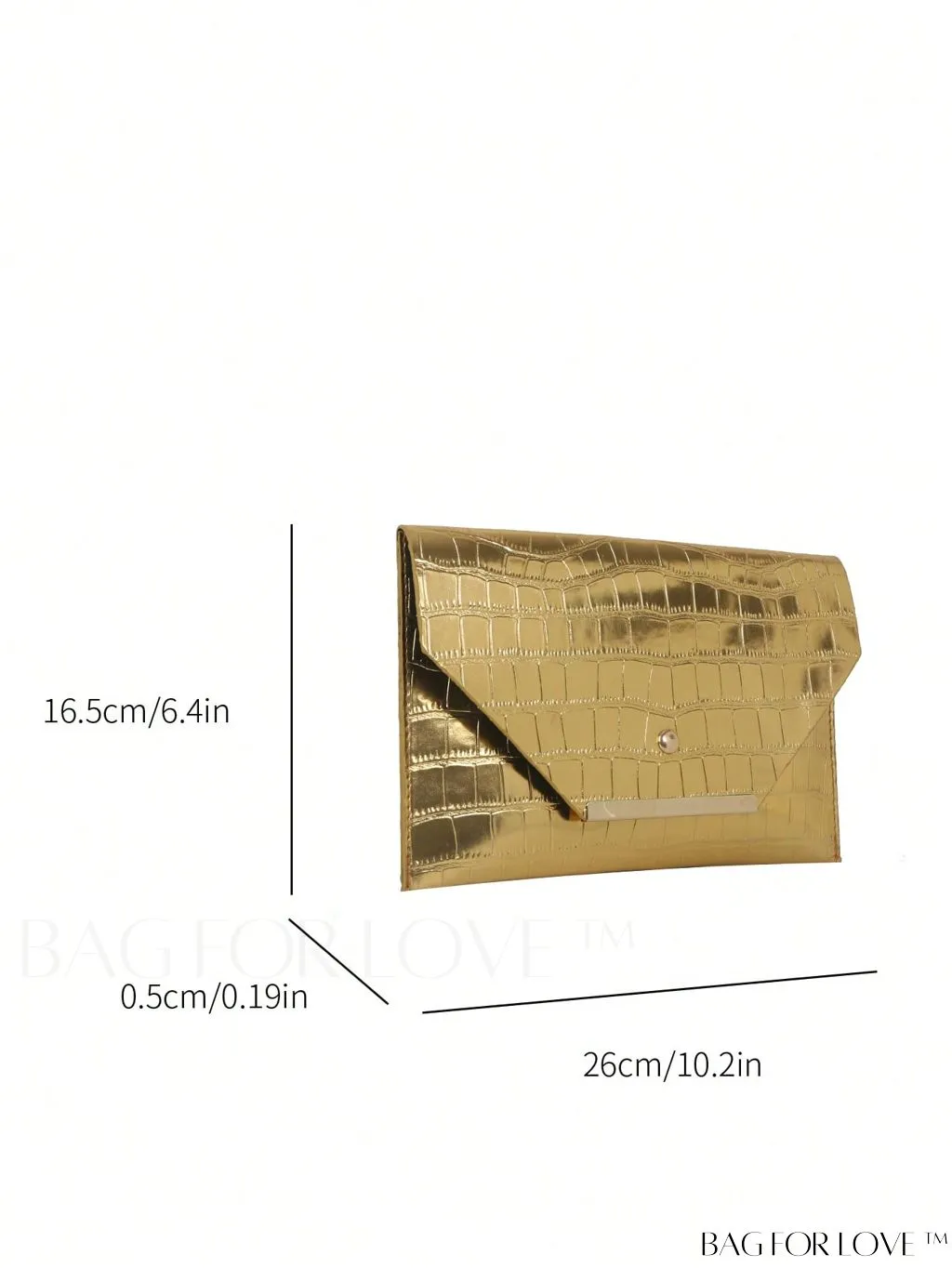 BagForLove - Metallic PU Crocodile Embossed Envelope Bag with Funky Flap Design