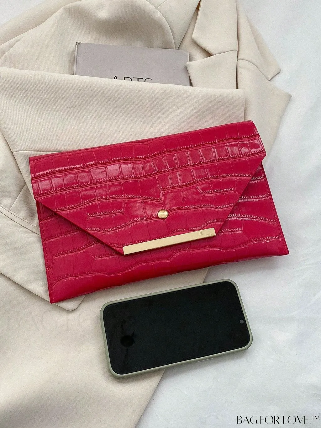BagForLove - Metallic PU Crocodile Embossed Envelope Bag with Funky Flap Design