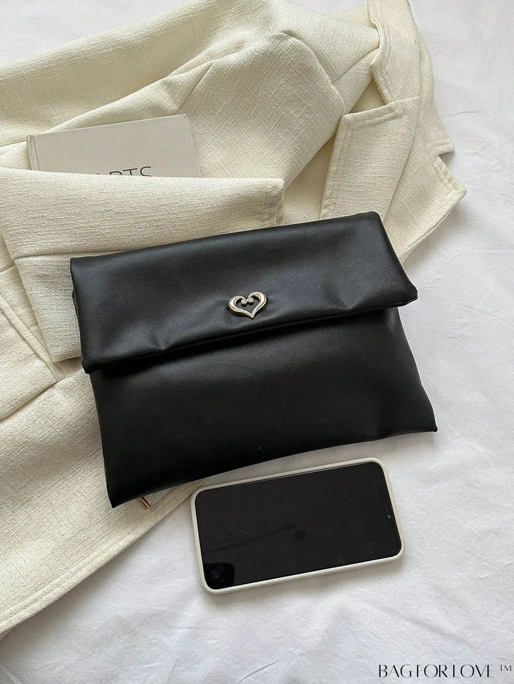 BagForLove - Plain Heart Decor PU Envelope Bag