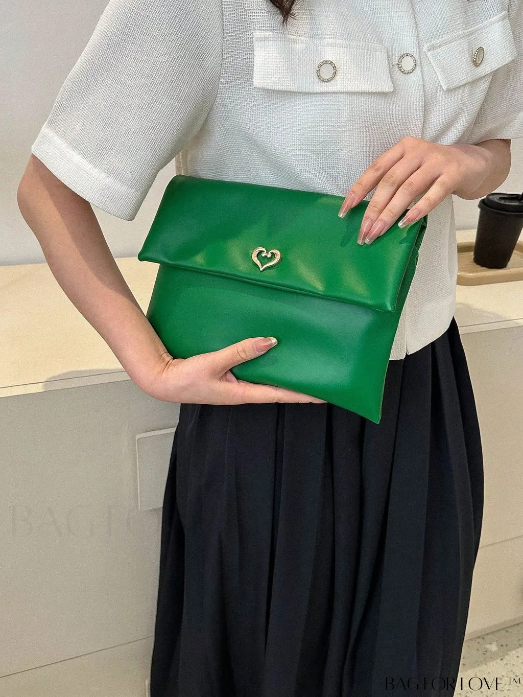 BagForLove - Plain Heart Decor PU Envelope Bag