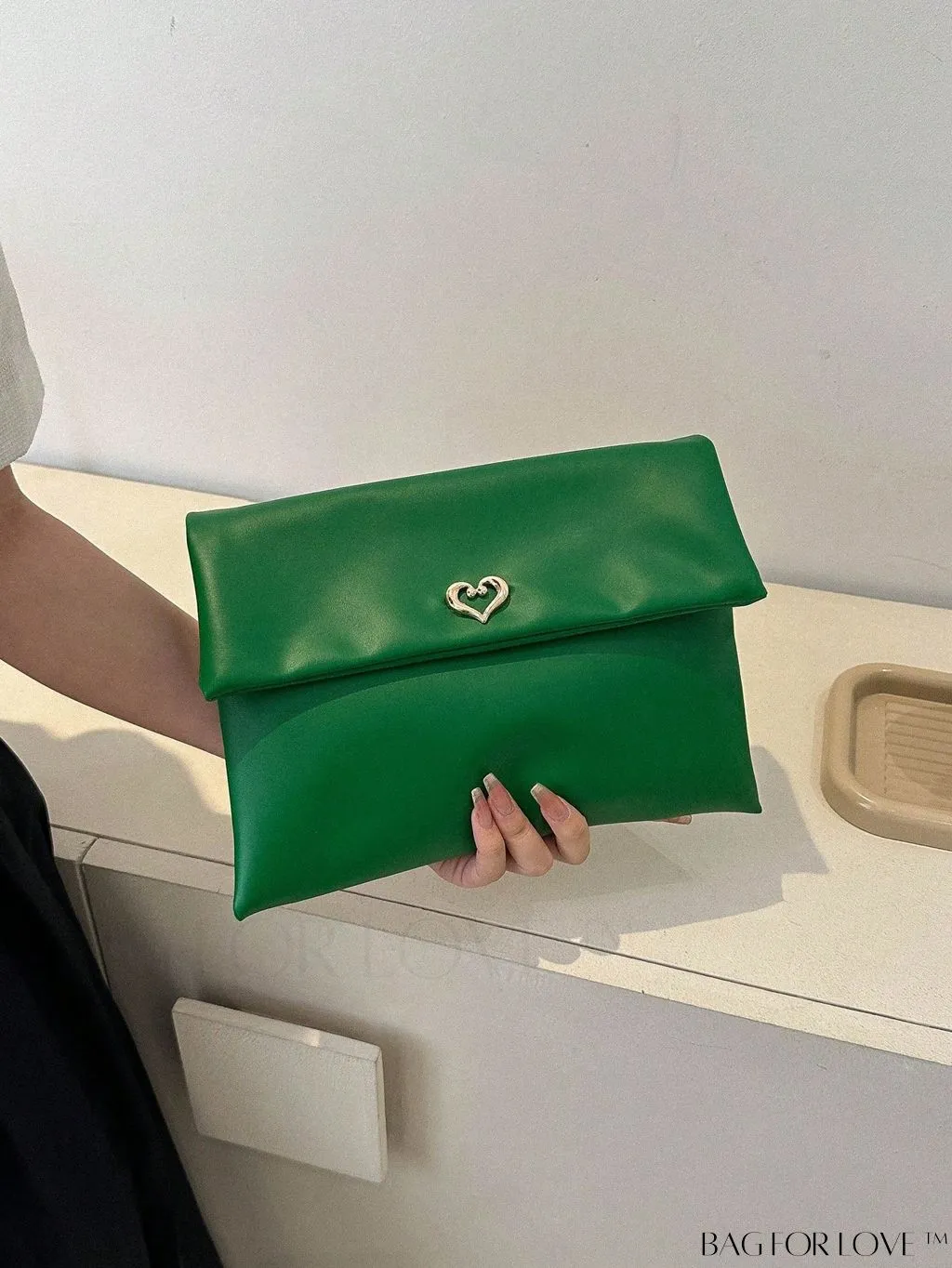 BagForLove - Plain Heart Decor PU Envelope Bag