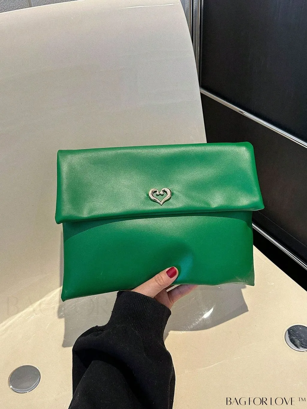 BagForLove - Plain Heart Decor PU Envelope Bag