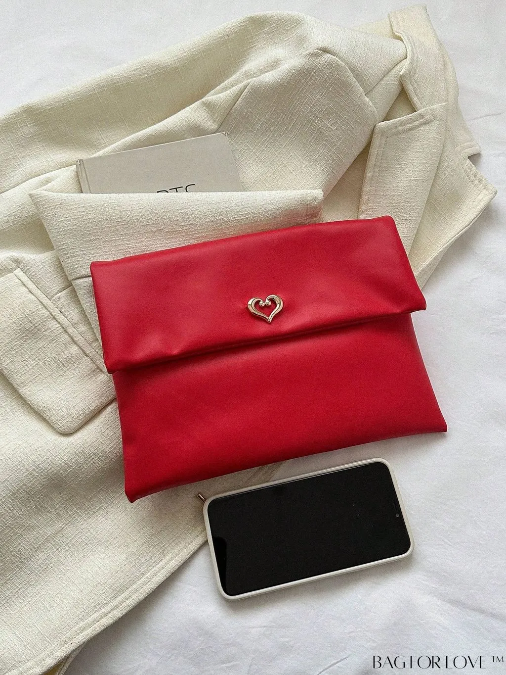 BagForLove - Plain Heart Decor PU Envelope Bag