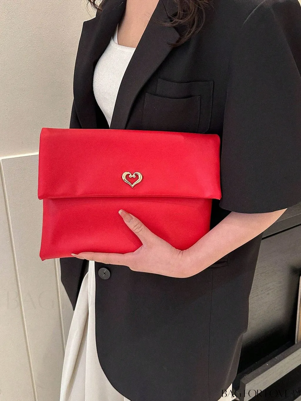 BagForLove - Plain Heart Decor PU Envelope Bag