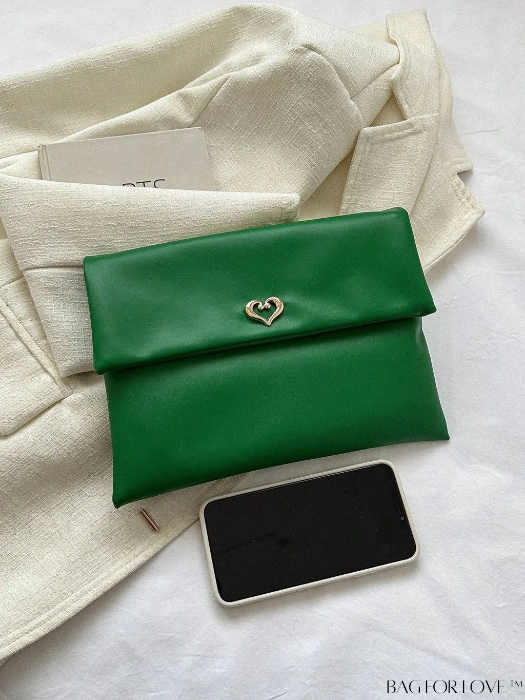 BagForLove - Plain Heart Decor PU Envelope Bag