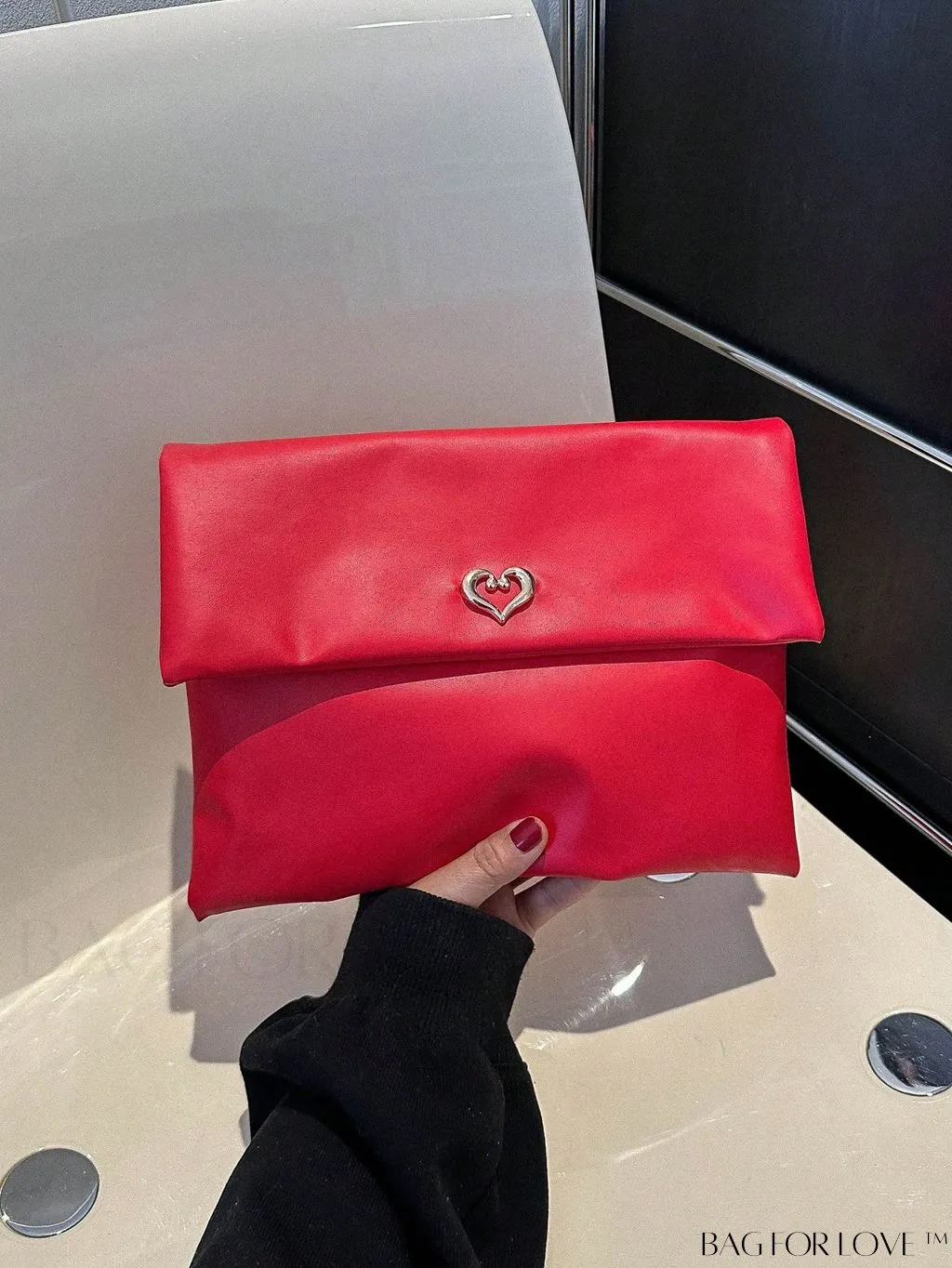 BagForLove - Plain Heart Decor PU Envelope Bag