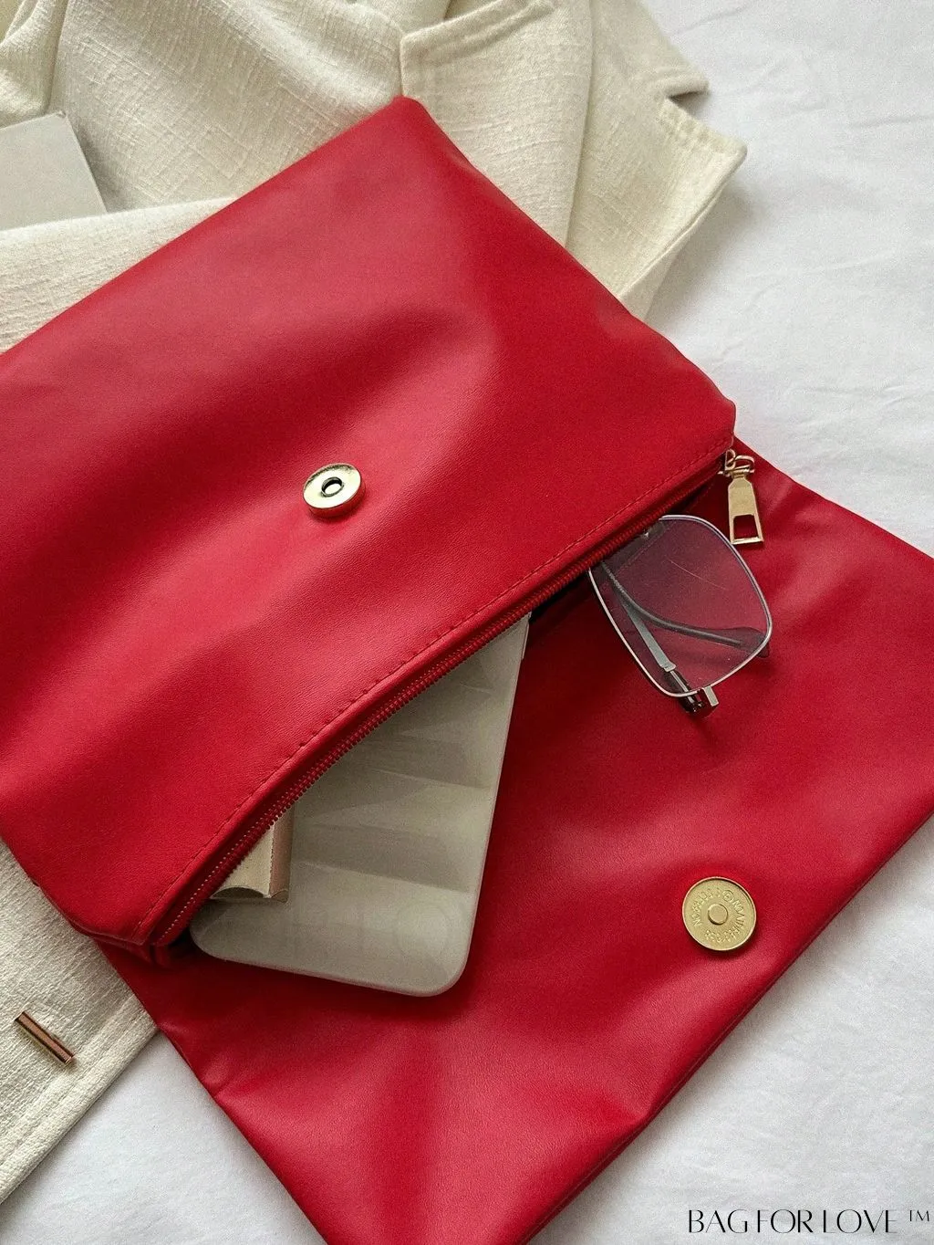 BagForLove - Plain Heart Decor PU Envelope Bag