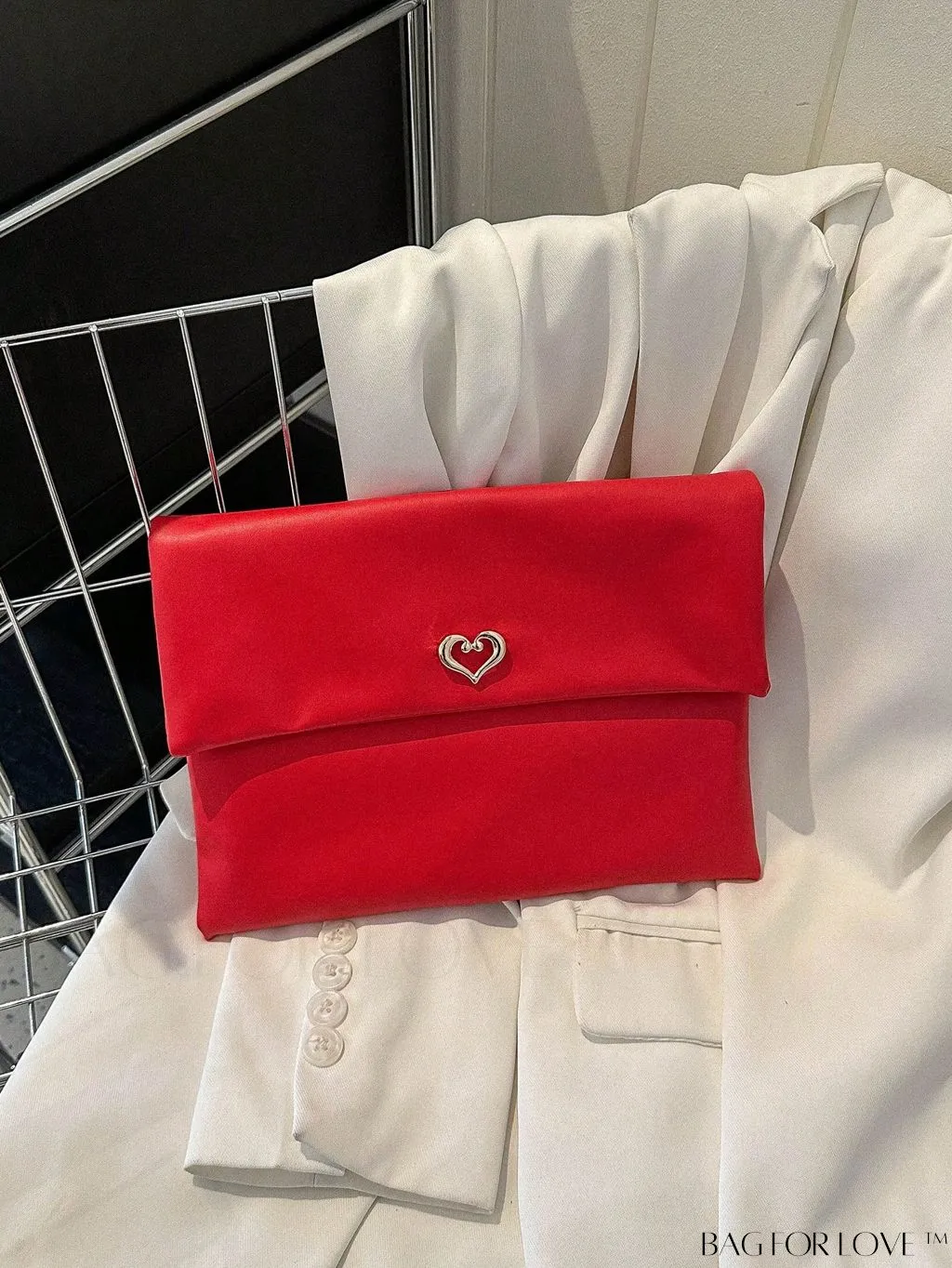BagForLove - Plain Heart Decor PU Envelope Bag