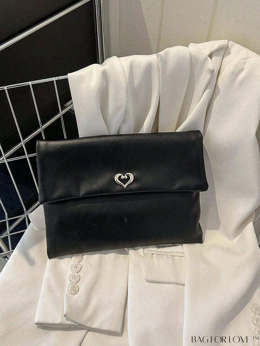 BagForLove - Plain Heart Decor PU Envelope Bag