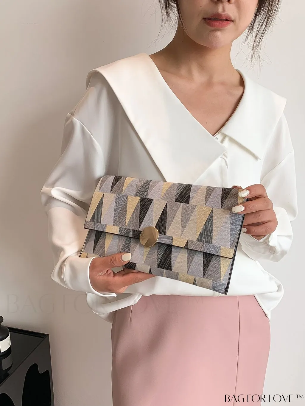 BagForLove - Stylish PU Flap Envelope Bag with Geometric Pattern - Fashionable and Modern
