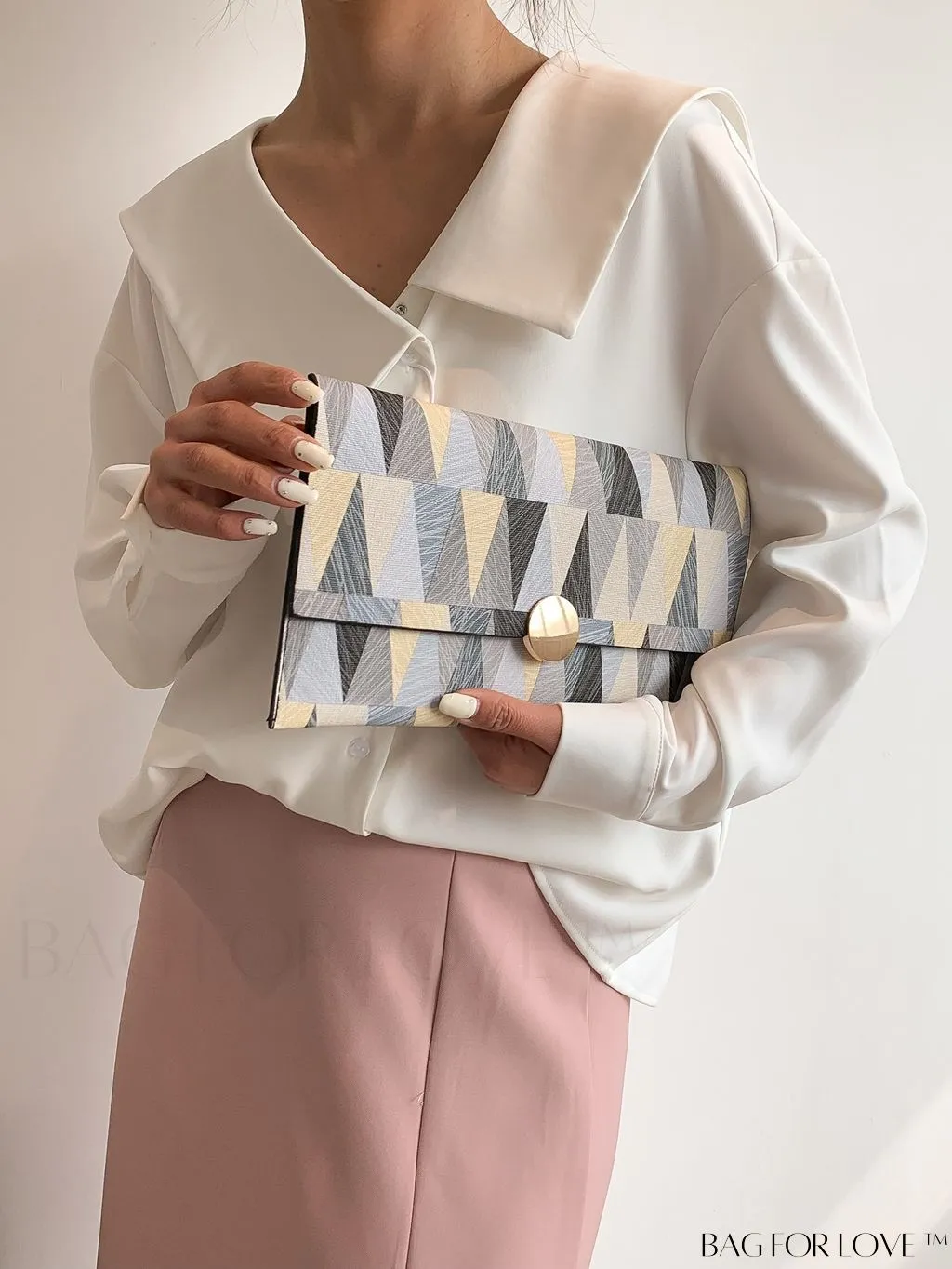 BagForLove - Stylish PU Flap Envelope Bag with Geometric Pattern - Fashionable and Modern