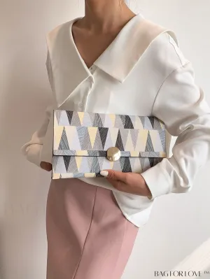 BagForLove - Stylish PU Flap Envelope Bag with Geometric Pattern - Fashionable and Modern