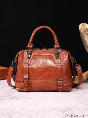 BagForLove - Timeless PU Leather Handheld Boston Bag with Vintage Charm