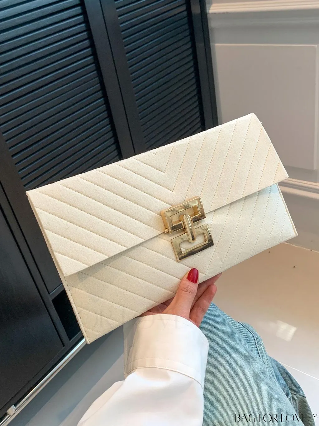BagForLove - Womens Embossed V-shaped Clutch: Solid Color, Sleek & Lightweight Envelope Design
