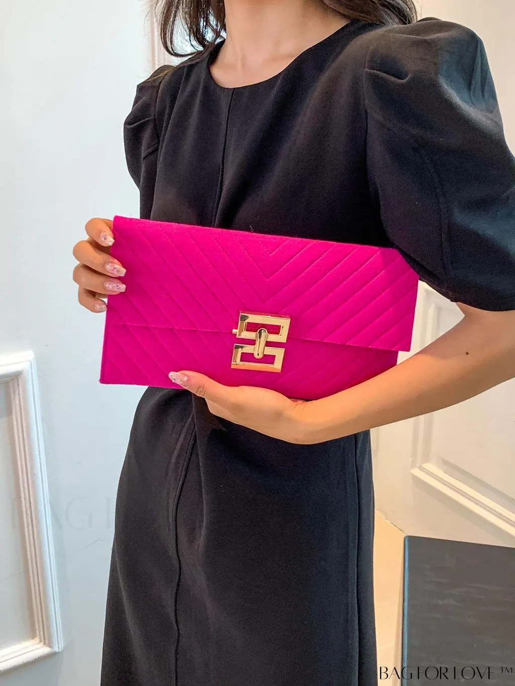 BagForLove - Womens Embossed V-shaped Clutch: Solid Color, Sleek & Lightweight Envelope Design