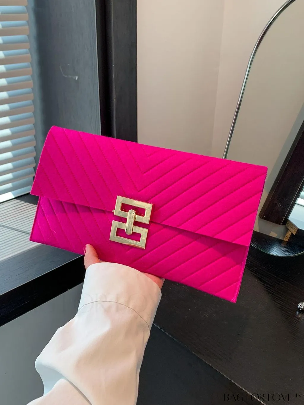 BagForLove - Womens Embossed V-shaped Clutch: Solid Color, Sleek & Lightweight Envelope Design