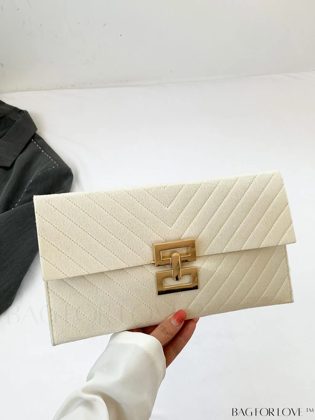 BagForLove - Womens Embossed V-shaped Clutch: Solid Color, Sleek & Lightweight Envelope Design
