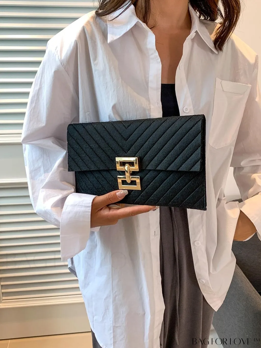 BagForLove - Womens Embossed V-shaped Clutch: Solid Color, Sleek & Lightweight Envelope Design