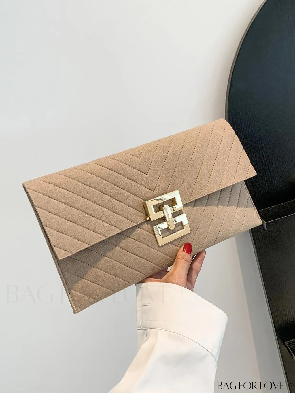 BagForLove - Womens Embossed V-shaped Clutch: Solid Color, Sleek & Lightweight Envelope Design