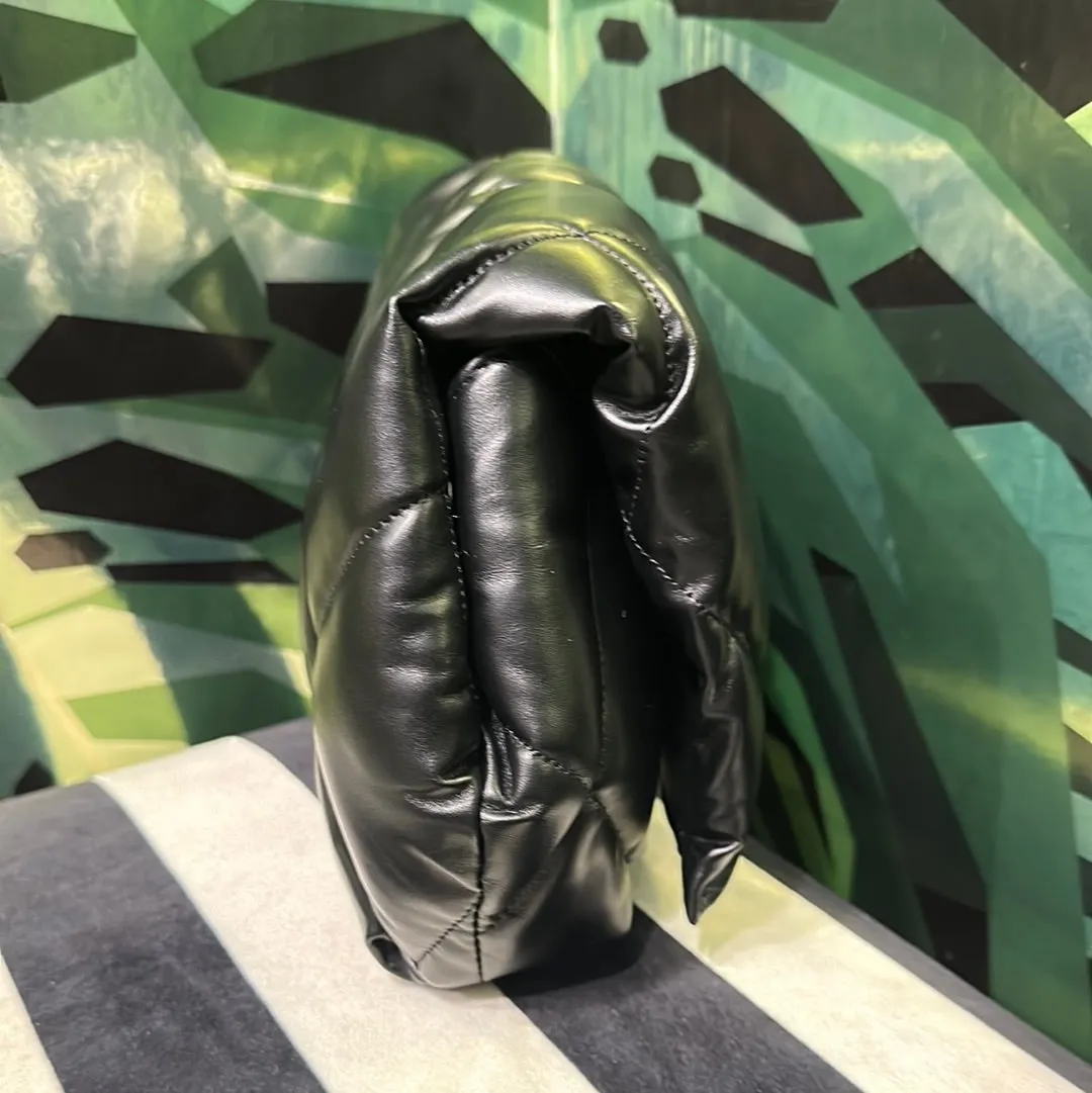 Balenciaga Black Leather Quilted Puffer Envelope Clutch with Silver B