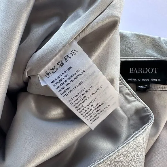 Bardot Alexis Silver Vegan / Faux Leather Mini Skirt 10 AU 6 US