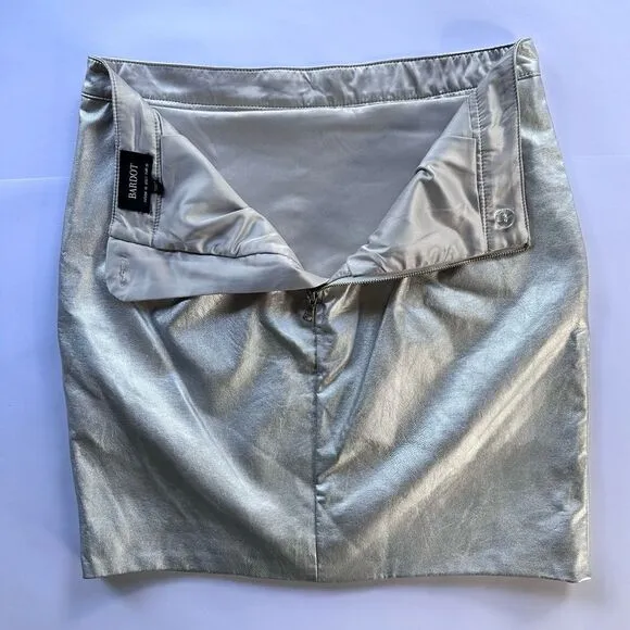 Bardot Alexis Silver Vegan / Faux Leather Mini Skirt 10 AU 6 US