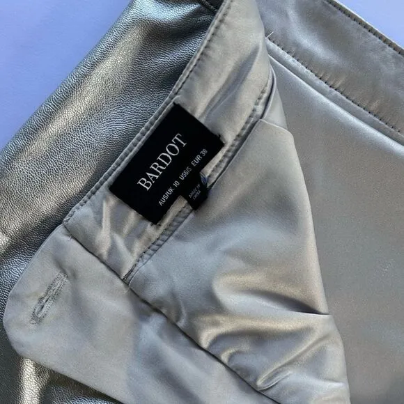 Bardot Alexis Silver Vegan / Faux Leather Mini Skirt 10 AU 6 US
