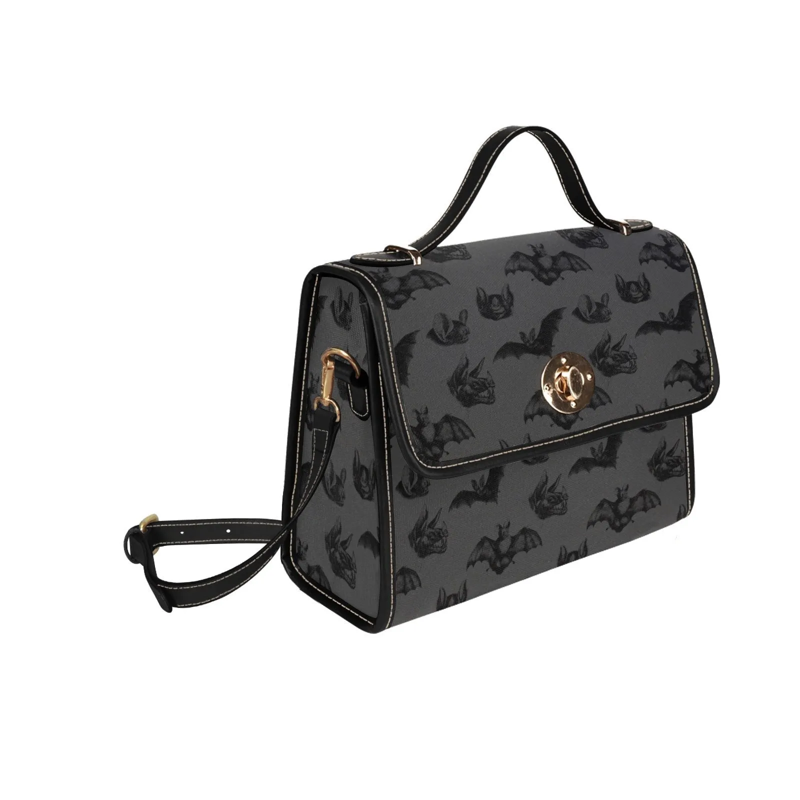 Bat Gothic Purse, Canvas Satchel bag, Vegan Hand Bag Goth Bag, Halloween Costume Adult Cosplay, Cute Black Witch women cross body purse