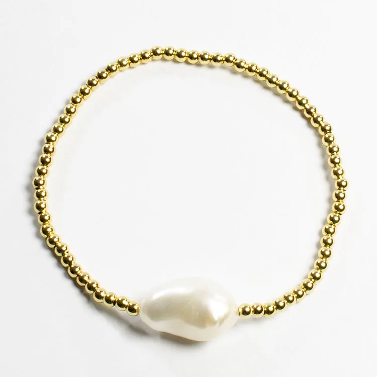 Beaded Adjustable 1 Pearl Bracelet - Gold or Silver